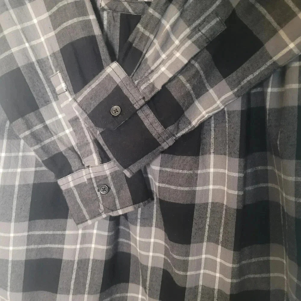BEACH LUNCH LOUNGE women's black gray white plaid flannel pop over shirt dress L - Picture 9 of 10